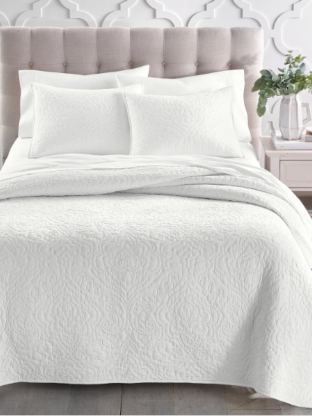 Charter Club Sculpted Paisley Embroidered Cotton Quilt, Full/Queen, White